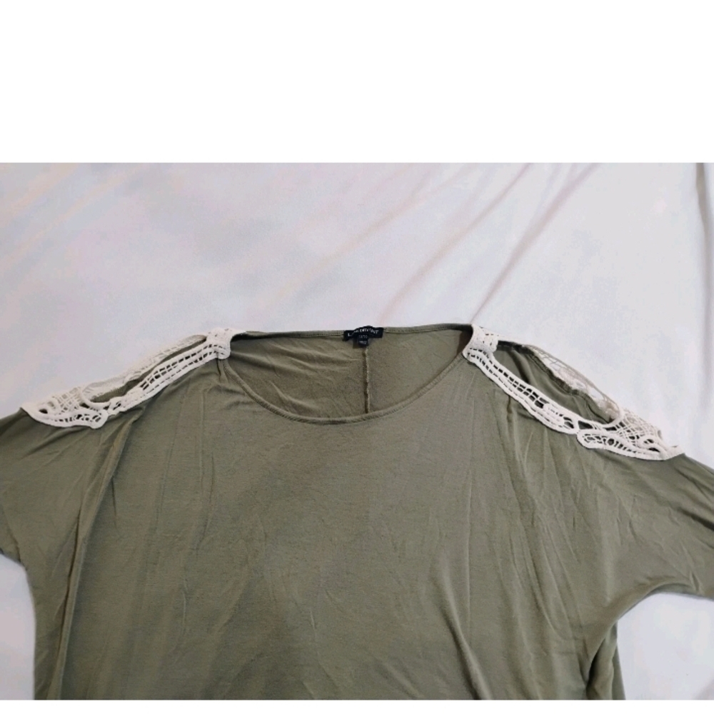 Lane Bryant Olive Green Cold Shoulder Blouse with Shoulder Lace - Picture 2 of 8